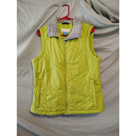Columbia Womens Vest Large Green Quilted Zip Sherpa Collar Outdoor - Picture 1 of 5
